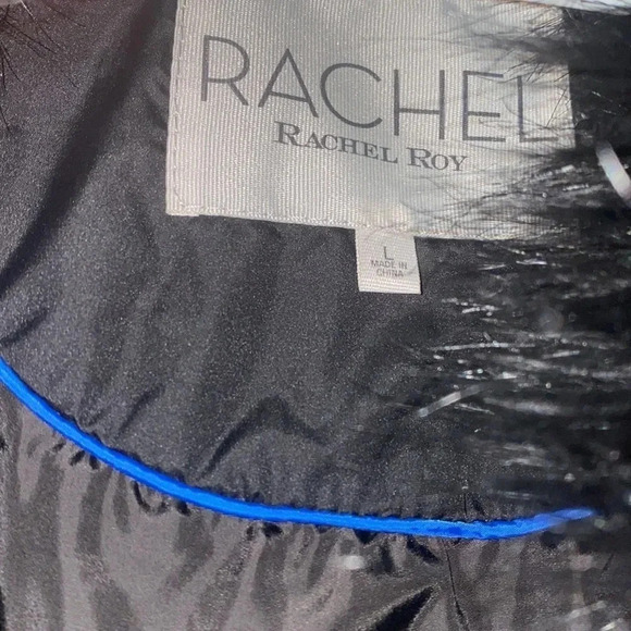 Rachel Roy black puffer faux fur water repellent jacket Sz L - Picture 4 of 10